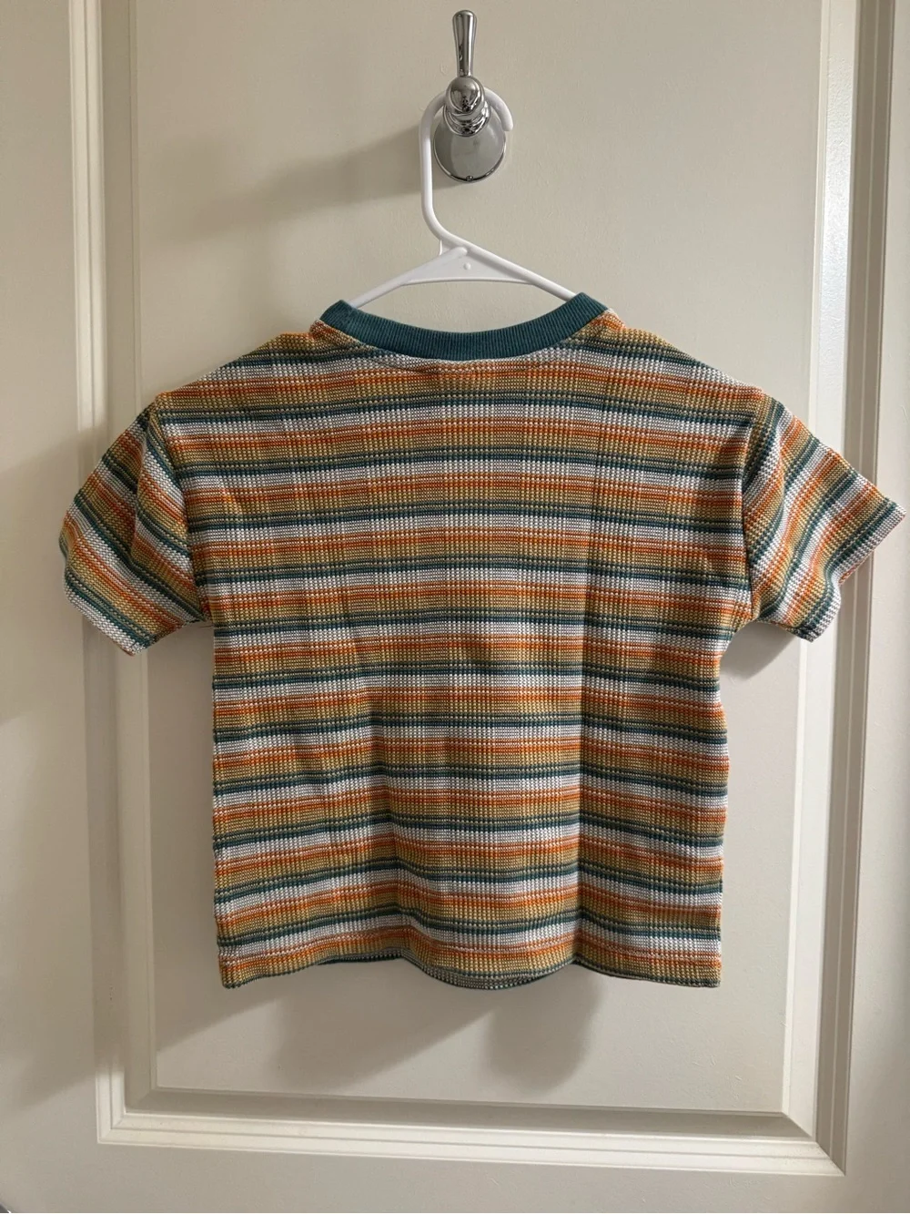 Old Navy Green Ribbed Neck Striped Pocket Tee
